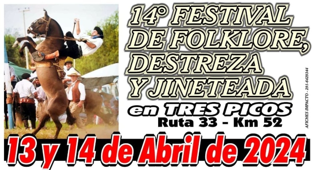 Programa del 14º festival de folklore, destreza y jineteada del Sportman Club de Tres Picos