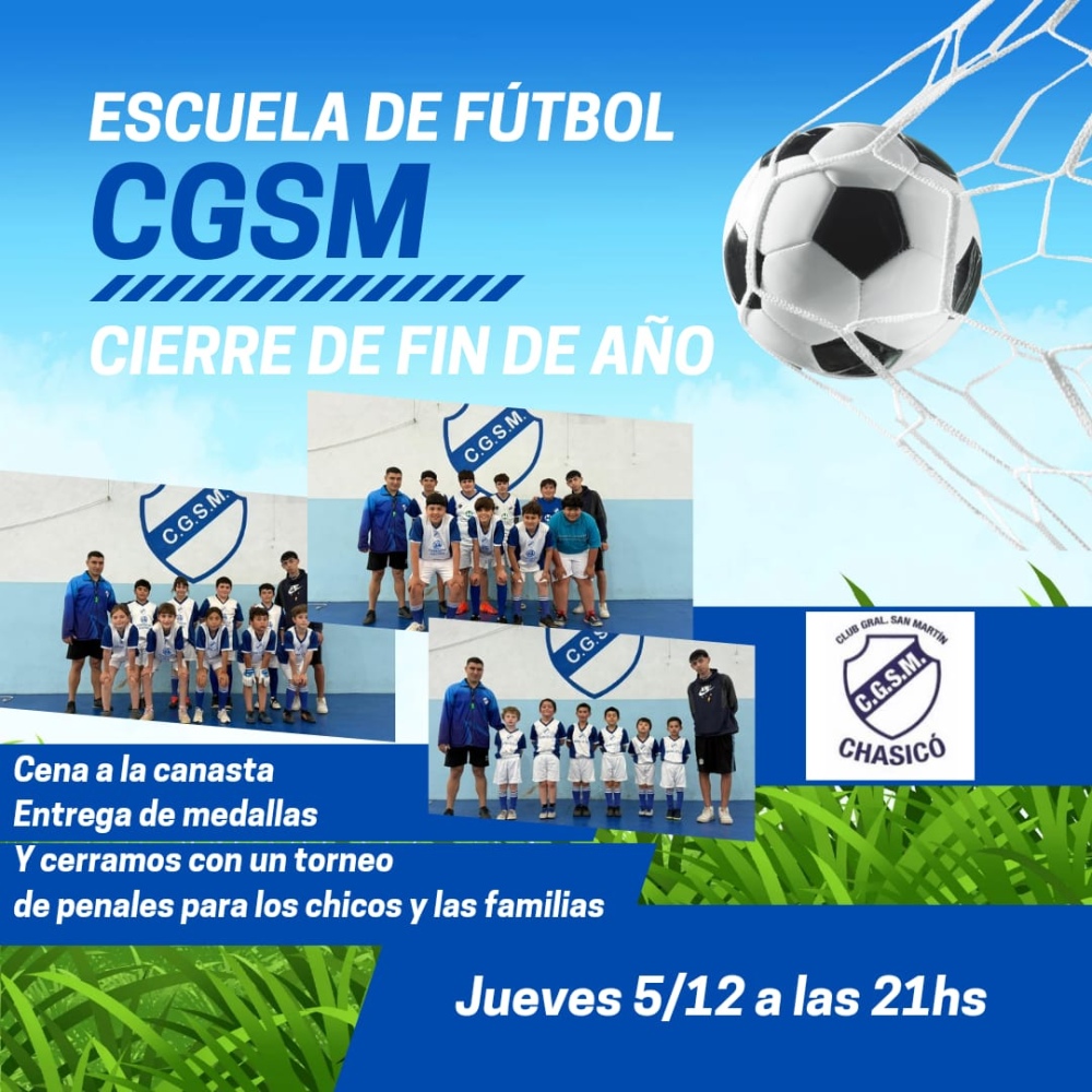 Este jueves es el cierre de año de la escuela de futbol del Club General San Martin de Chasico