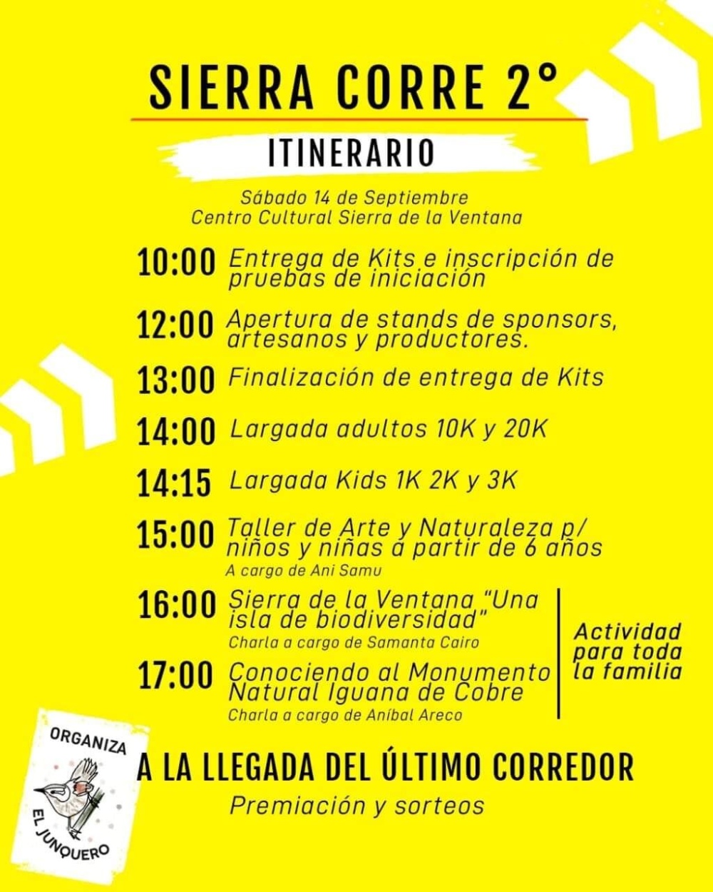 Itinerario para la segunda edición de Sierra Corre a realizarse este sábado 14 de septiembre