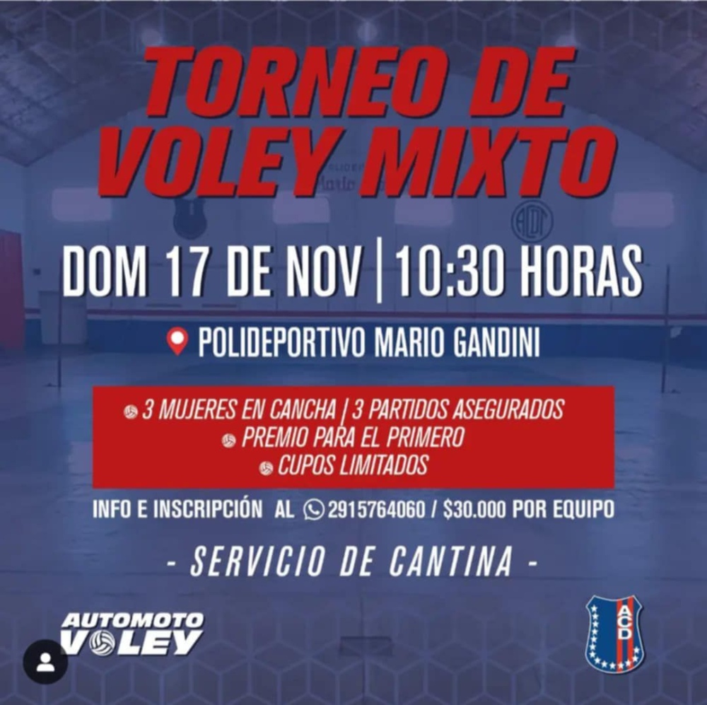 17 de noviembre: Torneo de vóley mixto en el Automoto Club Deportivo