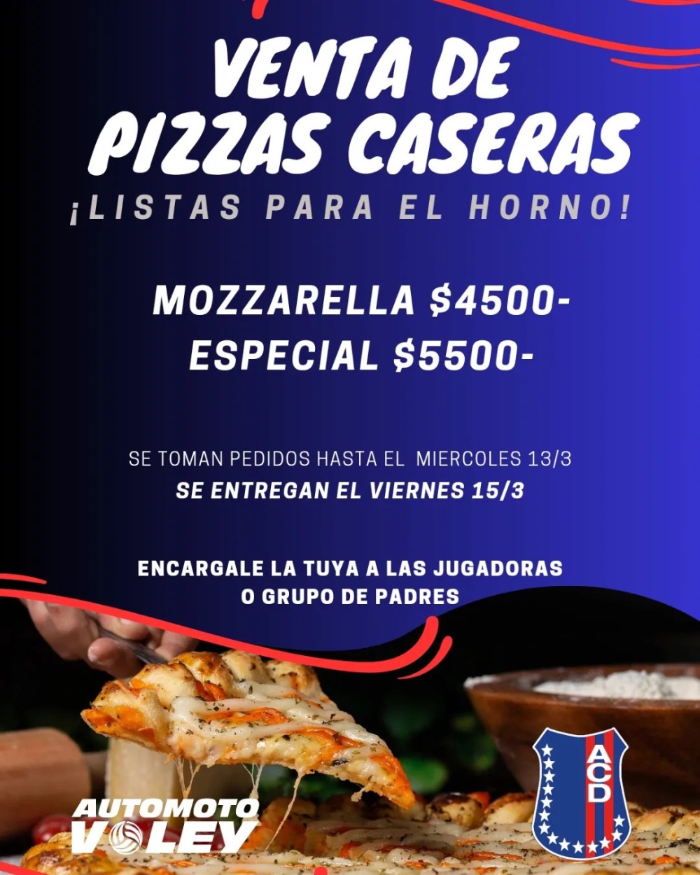 Se vienen las pizzas caseras de Automoto Vóley