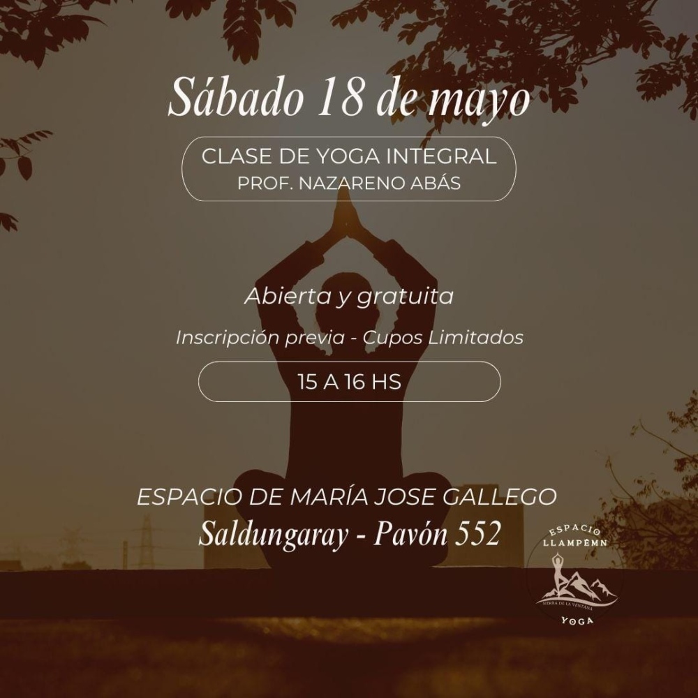 Esta tarde habrá una clase de yoga integral en Saldungaray