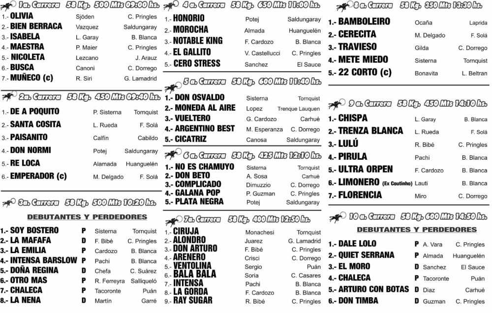 Programa provisorio del Club Hípico y Social Las Sierras de Tornquist para este domingo 16 de junio