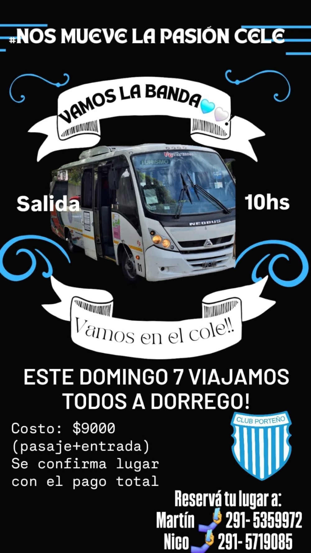 El domingo subite al colectivo para ir a alentar a Porteño de Saldungaray ante Villa Rosa