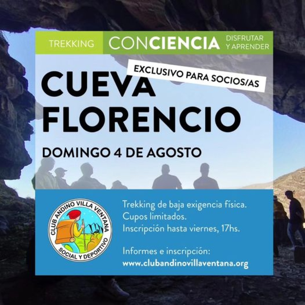 Cueva Florencio, nuevo destino programado para socios del Club Andino de Villa Ventana