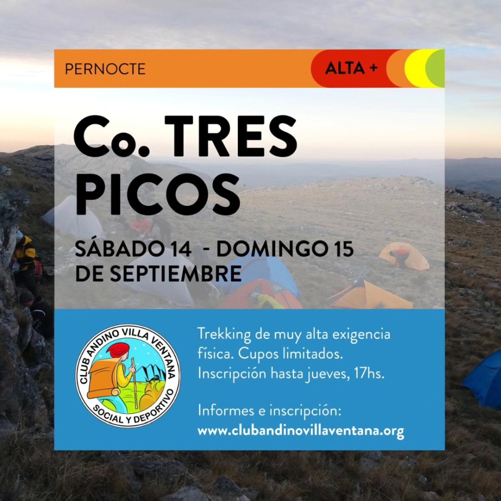 Cerro Tres Picos, próximo destino previsto por el Club Andino de Villa Ventana