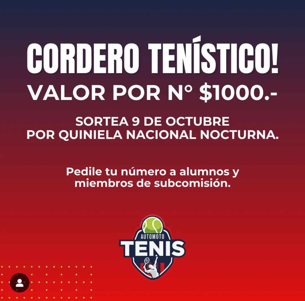 Ya salieron a la venta los números para ganarte el cordero tenístico de Automoto Tenis