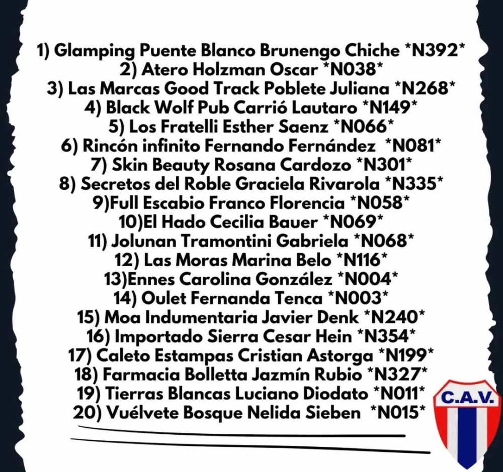 Ganadores del bono contribución del Club Atlético Ventana