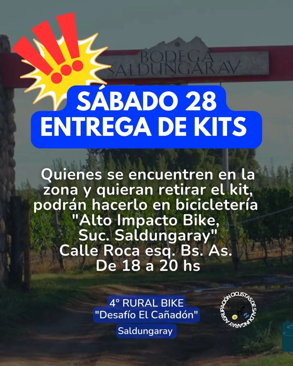 Sábado 28: Entrega de kits de cara a la cuarta edición del ”Desafío El Cañadón”