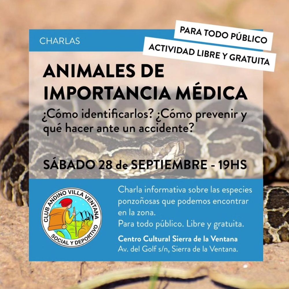 Charla informativa sobre animales ponzoñosos de importancia médica organizada por el Club Andino de Villa Ventana