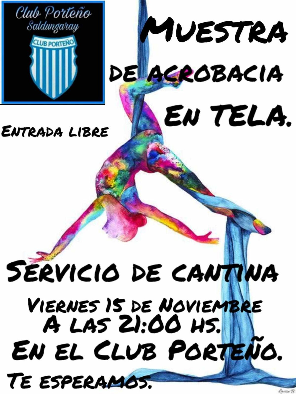 Esta noche: Muestra de acrobacia en tela en el Club Porteño de Saldungaray