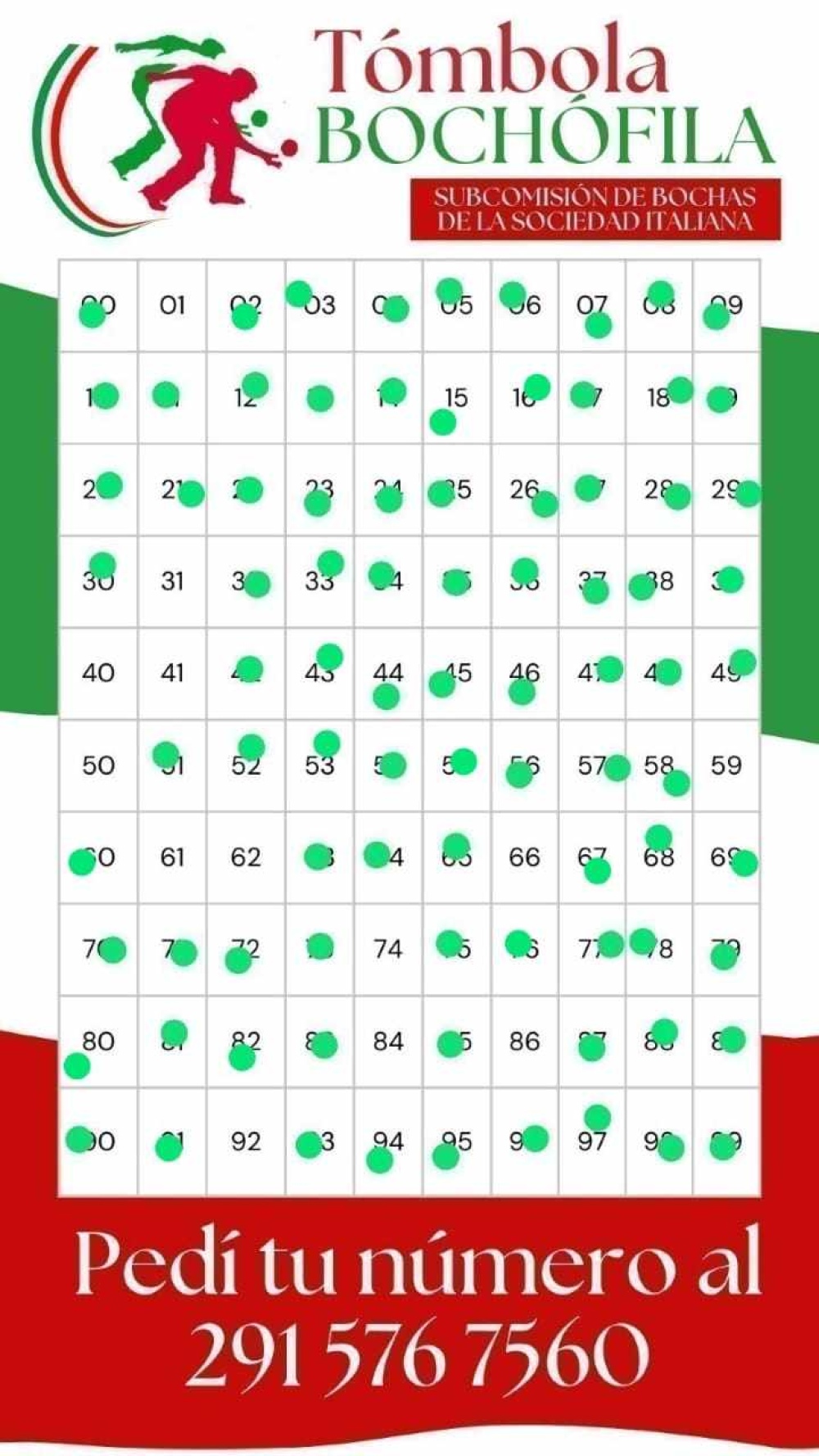 Últimos números disponibles de la segunda tómbola bochofila organizada por la Subcomision de Bochas de Sociedad Italiana