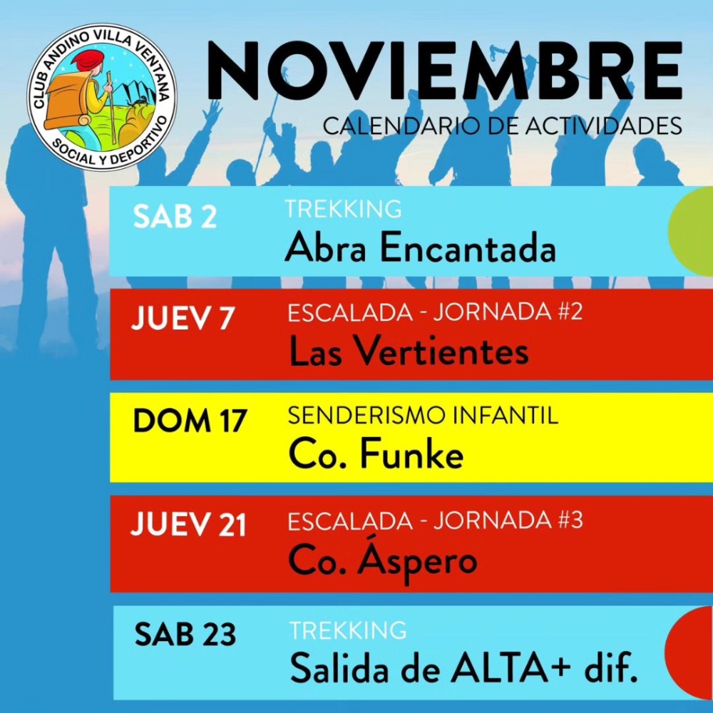 El Club Andino de Villa Ventana recuerda el calendario de actividades para noviembre