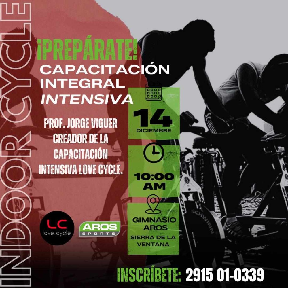 Dictaran una capacitación integral intensiva de Indoor Cycle en Sierra de la Ventana