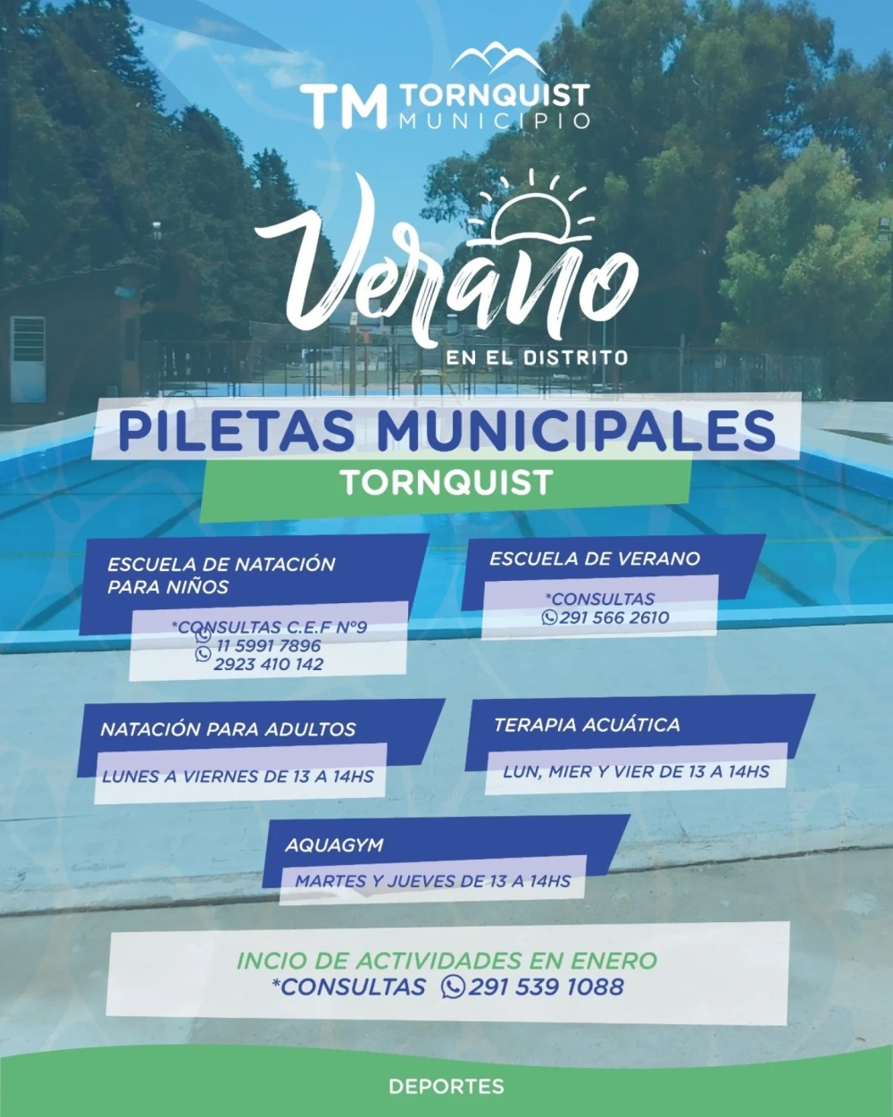 Horarios y disciplinas disponibles en las piscinas municipales de todo el distrito