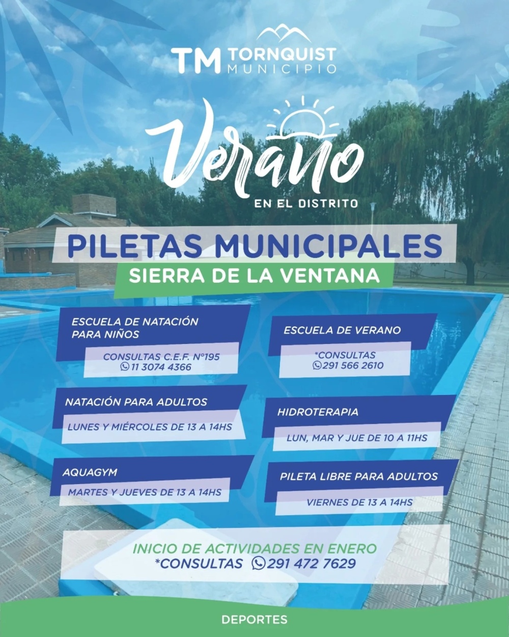 Horarios y disciplinas disponibles en las piscinas municipales de todo el distrito