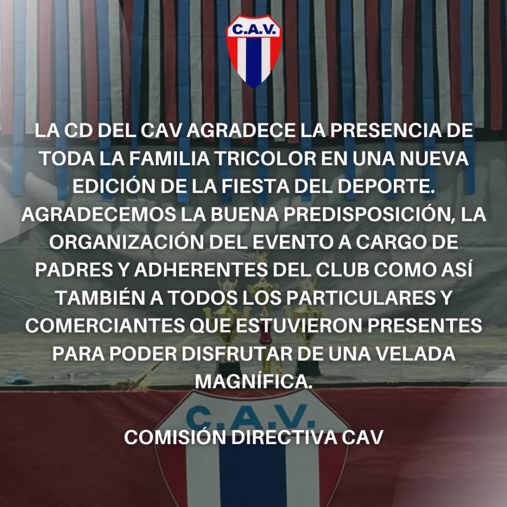 Agradecimiento del Club Atlético Ventana luego de la realizacion de la Fiesta del Deporte