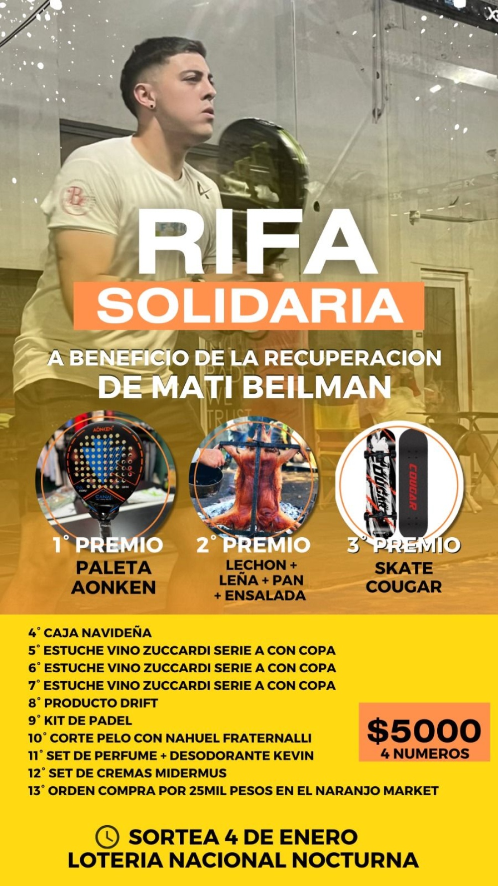 Rifa solidaria a beneficio de la recuperación de Matías Beilman