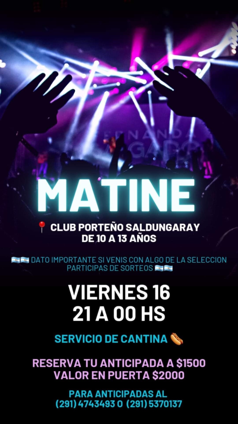 El 16 de agosto habrá matinee en el Club Porteño de Saldungaray