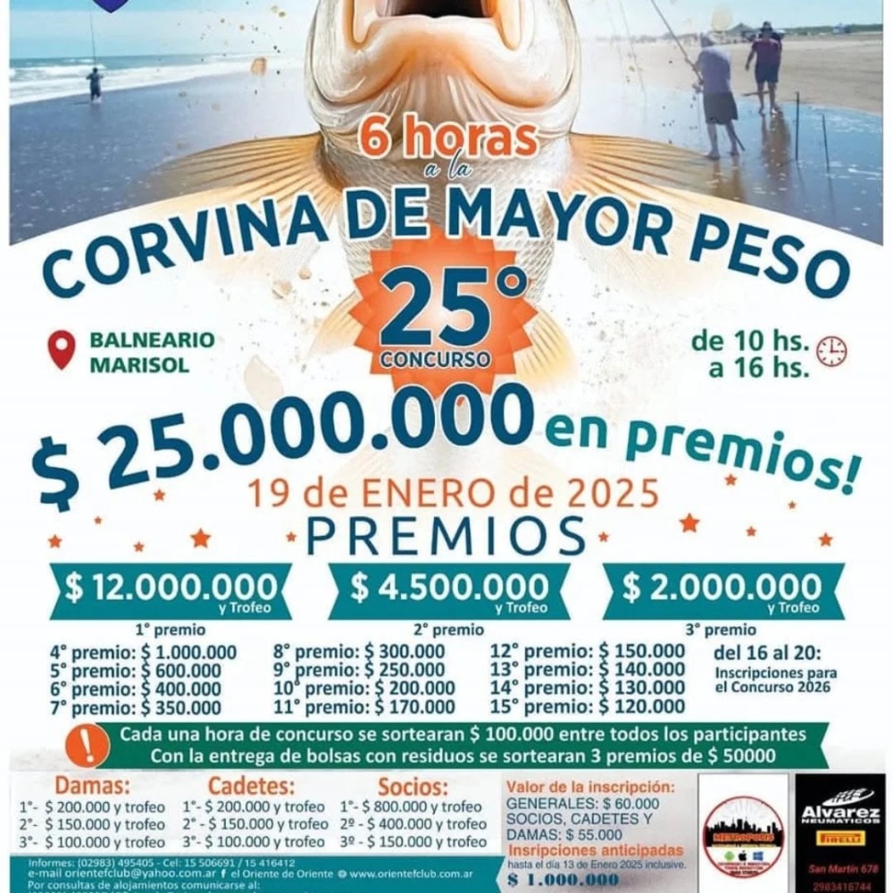 Invitan a participar de las ”6 horas a la corvina de mayor peso” a realizarse en Balneario Marisol