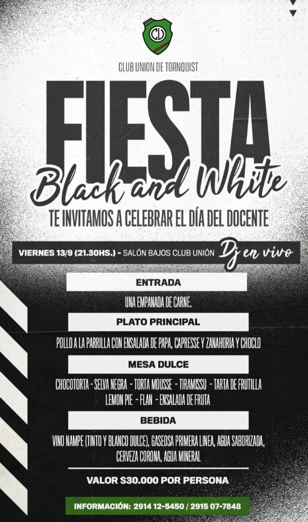 Con la Fiesta Black & White, este viernes el Club Unión celebrará el Día del Maestro