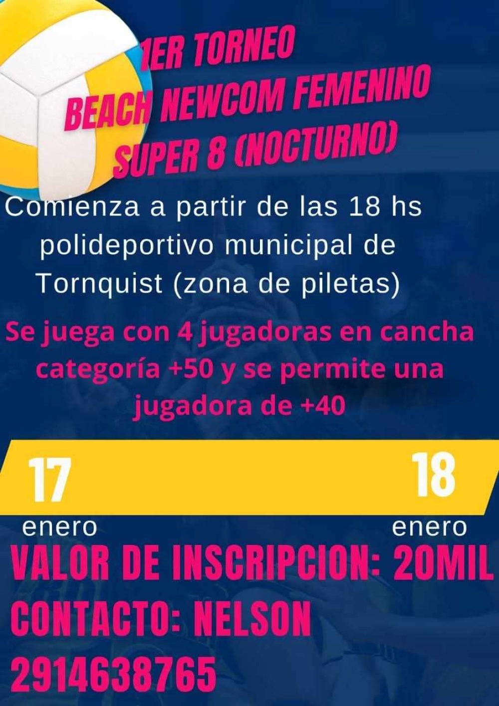 En enero se realizara el primer torneo de beach newcom femenino super 8 nocturno