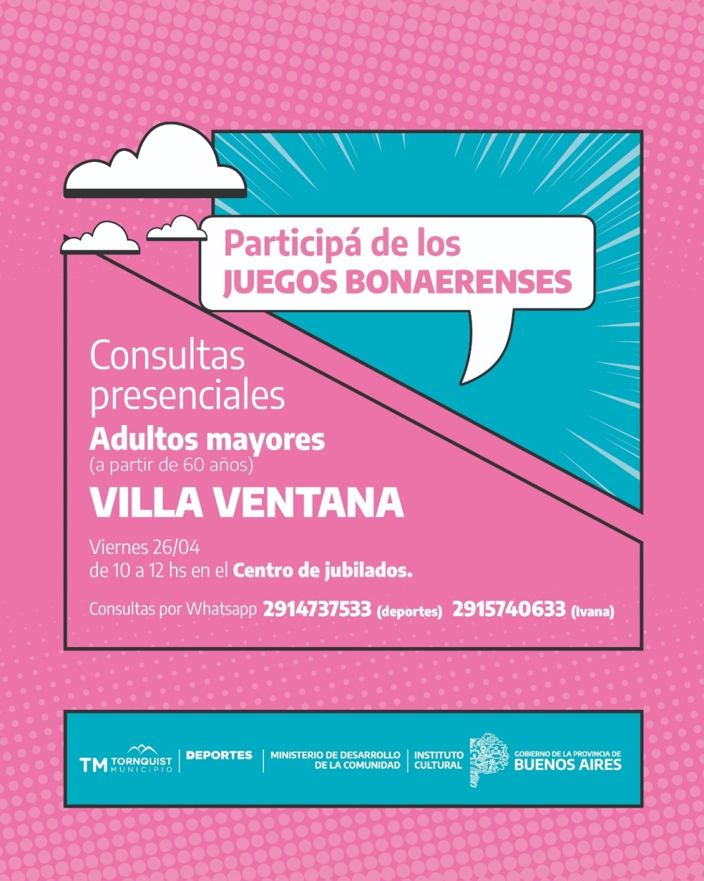 Juegos Bonaerenses: Consultas presenciales para adultos mayores en Villa Ventana