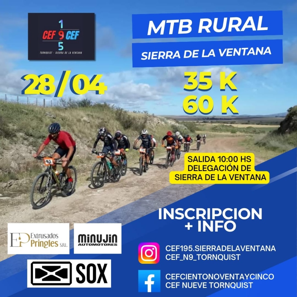 Todavía estas a tiempo de inscribirte para el MTB Rural a realizarse este domingo 28 de abril