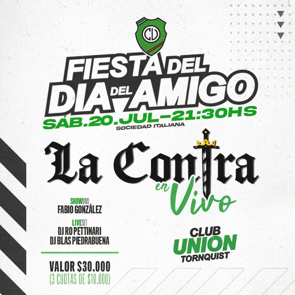 El Club Unión realizará su fiesta del Día del Amigo con el show en vivo de ”La Contra”