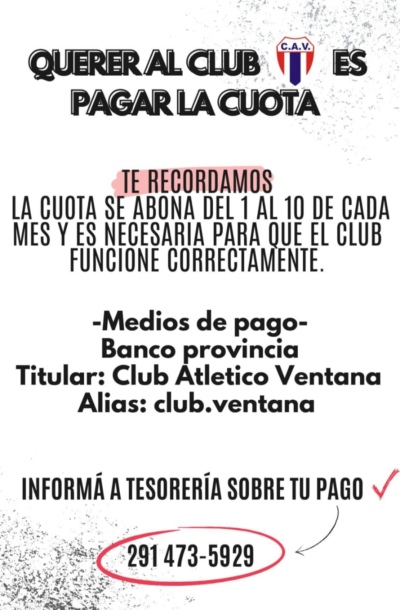 Información respecto al pago de cuotas del Club Atlético Ventana