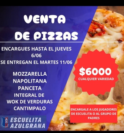 Venta de pizzas a cargo de la escuelita de futbol del Automoto Club Deportivo