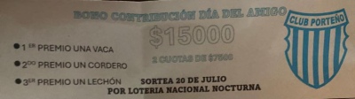 El 20 de julio sortea el bono contribución "Dia del Amigo" del Club Porteño de Saldungaray