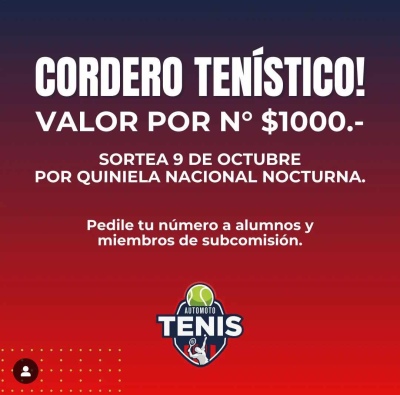 Ya salieron a la venta los números para ganarte el cordero tenístico de Automoto Tenis