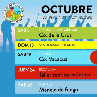 Calendario de actividades para octubre del Club Andino de Villa Ventana