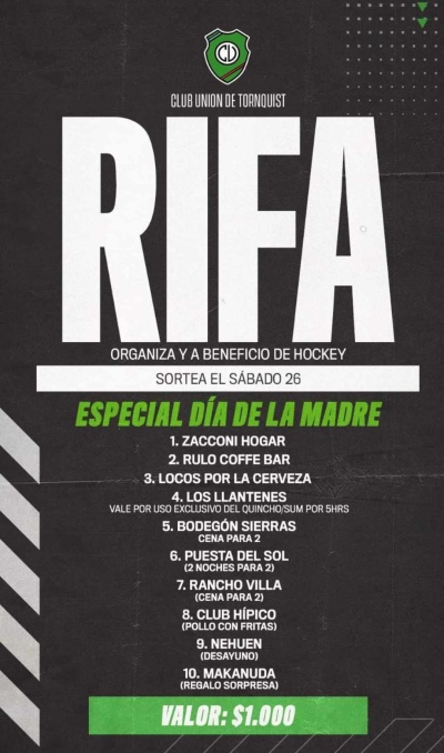 Ya esta a la venta la rifa a beneficio del hockey del Club Unión