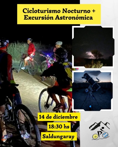 14 de diciembre: Cicloturismo nocturno + excursión astronómica en Saldungaray