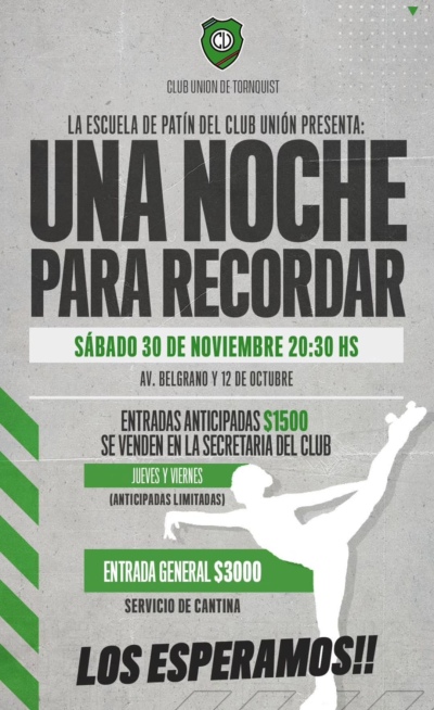 Este sábado, la escuela de patín del Club Unión presenta "Una noche para recordar"