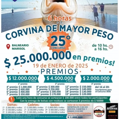 Invitan a participar de las "6 horas a la corvina de mayor peso" a realizarse en Balneario Marisol