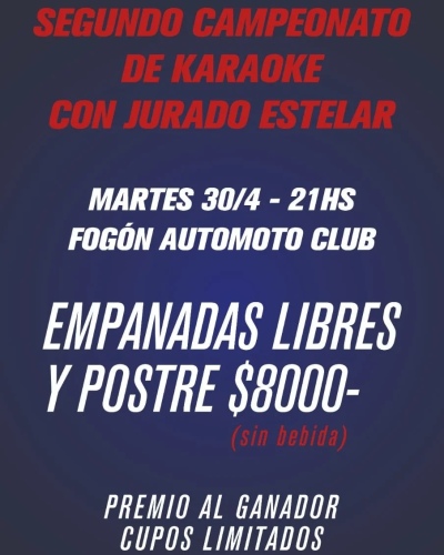 Esta noche: Segundo campeonato de karaoke con jurado estelar en el Automoto Club Deportivo