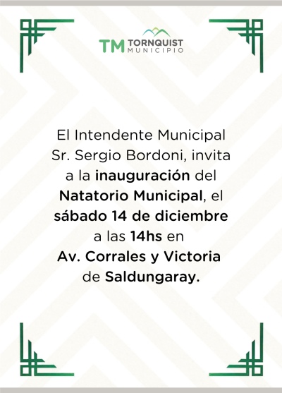 El próximo sábado se inaugurará el Natatorio Municipal de Saldungaray