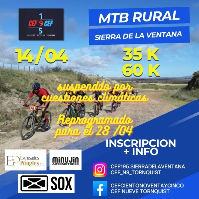 Reprograman por pronóstico de mal tiempo MTB Rural en Sierra de la Ventana